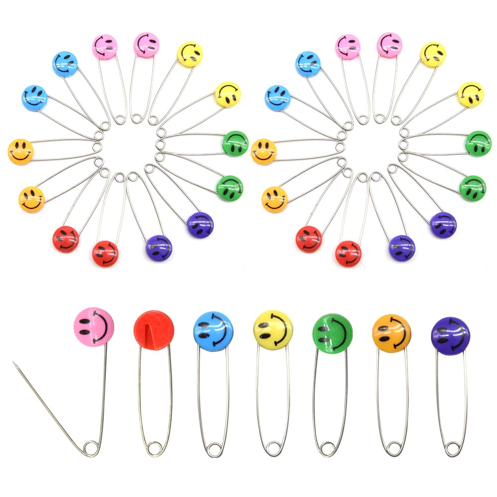 Yosawo 50 Stück Sicherheitsnadel 2,08 Zoll Kunststoff Stoff Stift Mini Sicherheitsnadel Sicherheitsnadels Farbe Sicherheitsnadels (D/BZER/Lächeln)