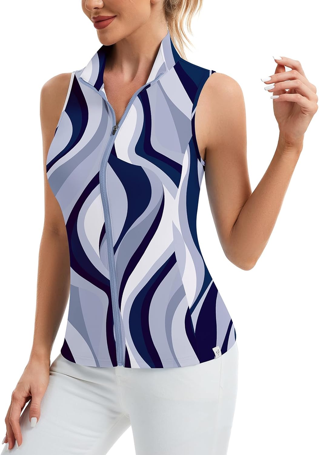 Soneven Women's Sleeveless Golf Polo Shirts Zip Up Tennis Shirt Dry Fit Tank Tops Athletic Shirt