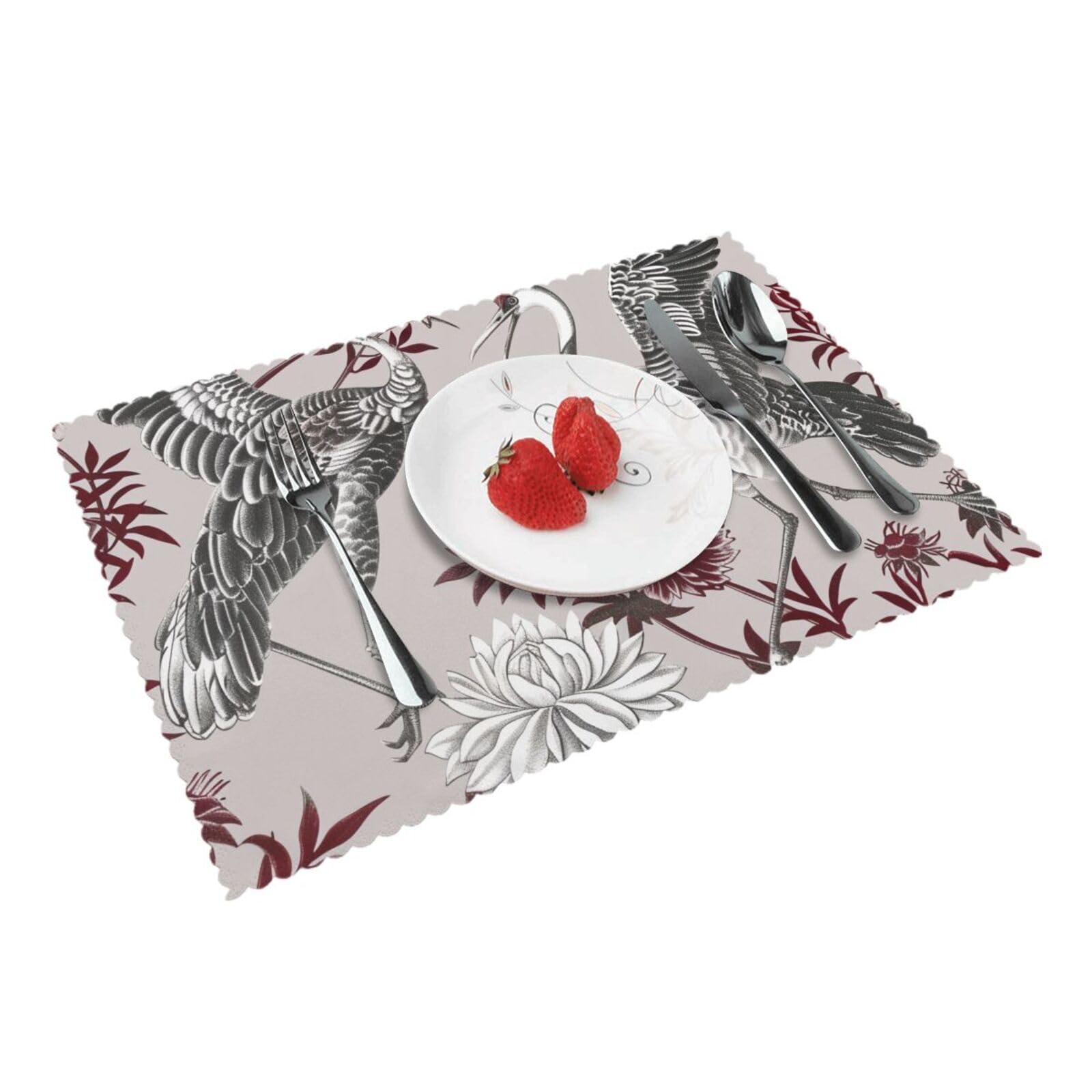 Floral Herbs Botanical Engraving Printed Placemat Heat Resistant Place Mats Set of 4 PCS Washable Kitchen Table Mats, 12x18 Inch
