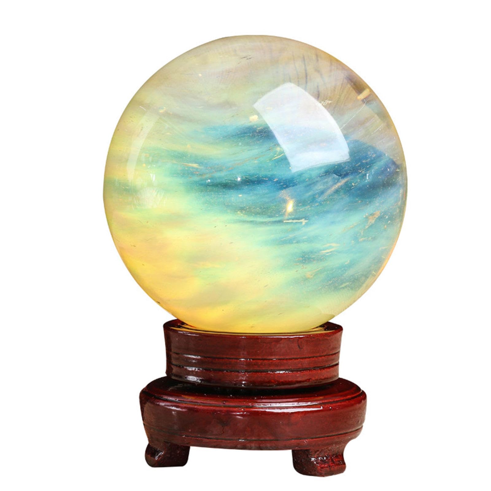 ICXLPMC Citrine Crystal Ball with Stand Yellow Melting Stone Sphere for Scrying Mirror, Divination, Home Decoration,Diameter3.9