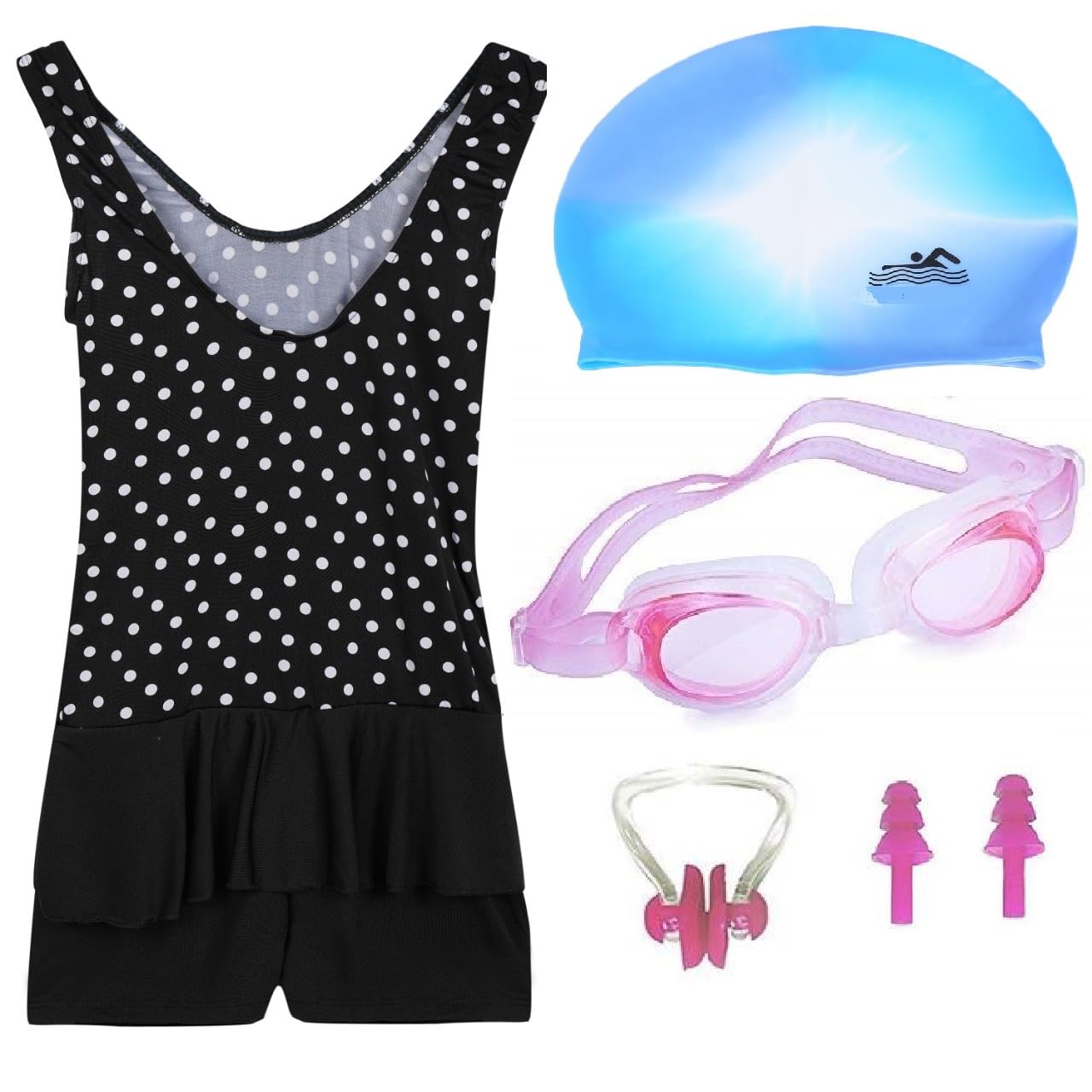 THE MORNING PLAY Girls Swimming Costume with Swimming Goggles Swimming Cap 2Ear Plug and 1Nose Plug Swim Kit (4-5YEARS, Multicolour) (B0CVHHL14H) Amazon Price History, Amazon Price Tracker
