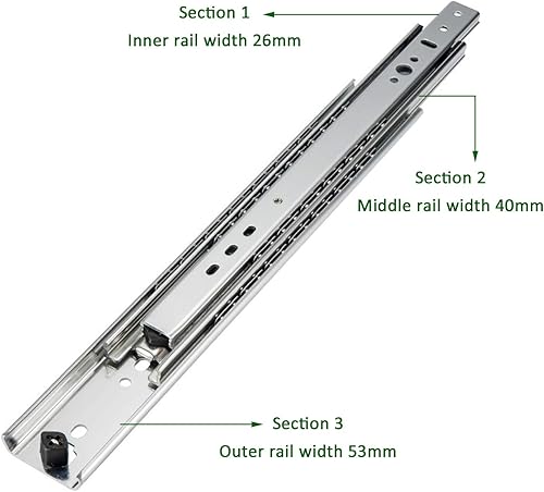 Miniatura 6 de Extensión completa de rodamientos de bolas de montaje lateral, riel resistente de 2.087 in de ancho con bloqueo industrial, para cocinas grandes,