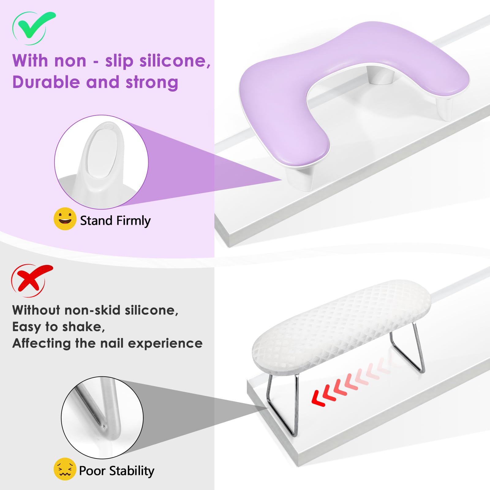 LIONVISON Reposabrazos para Nail Techs en forma de U, cómodo cojín de almohada para manicura, reposabrazos de piel sintética para tecnología de arte de uñas acrílicas, instalación rápida, color morado