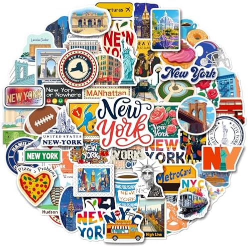 100PCS New York Stickers, Waterproof NYC Travel Vinyl Stickers for Laptop Water Bottle Scrapbook Luggage, New York-Themed Decoration, NYC Souvenir Gift Pack