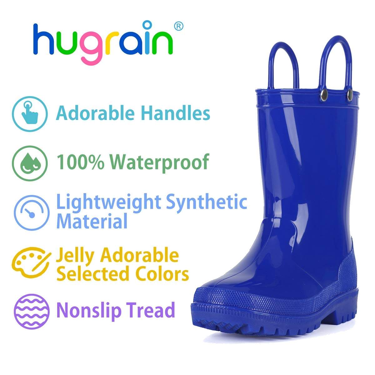 Hugrain Adorables botas de agua iluminadas para niños con asas fáciles de poner