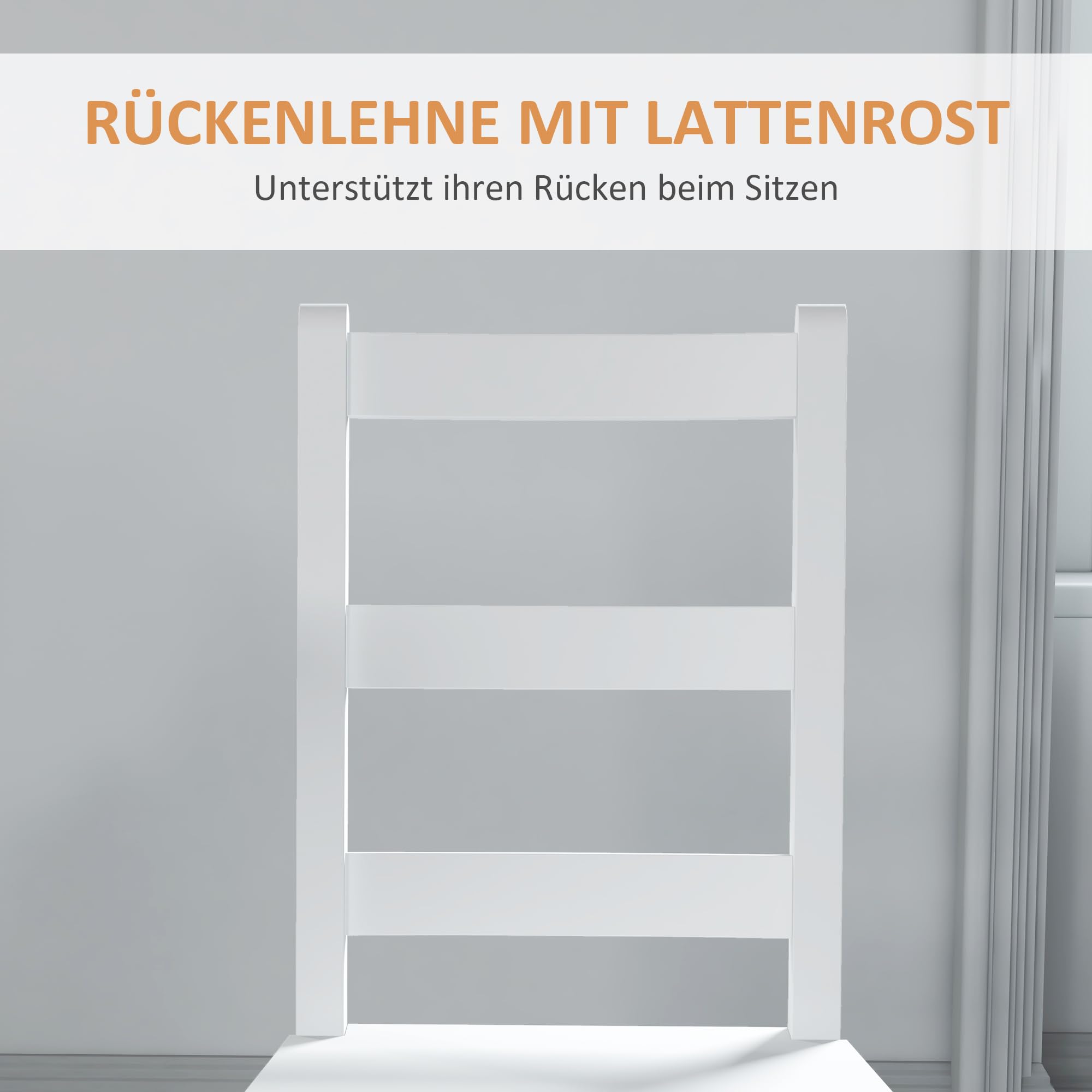 HOMCOM Esszimmerstühle 2er Set mit Rückenlehne Küchenstuhl Holz Weiß