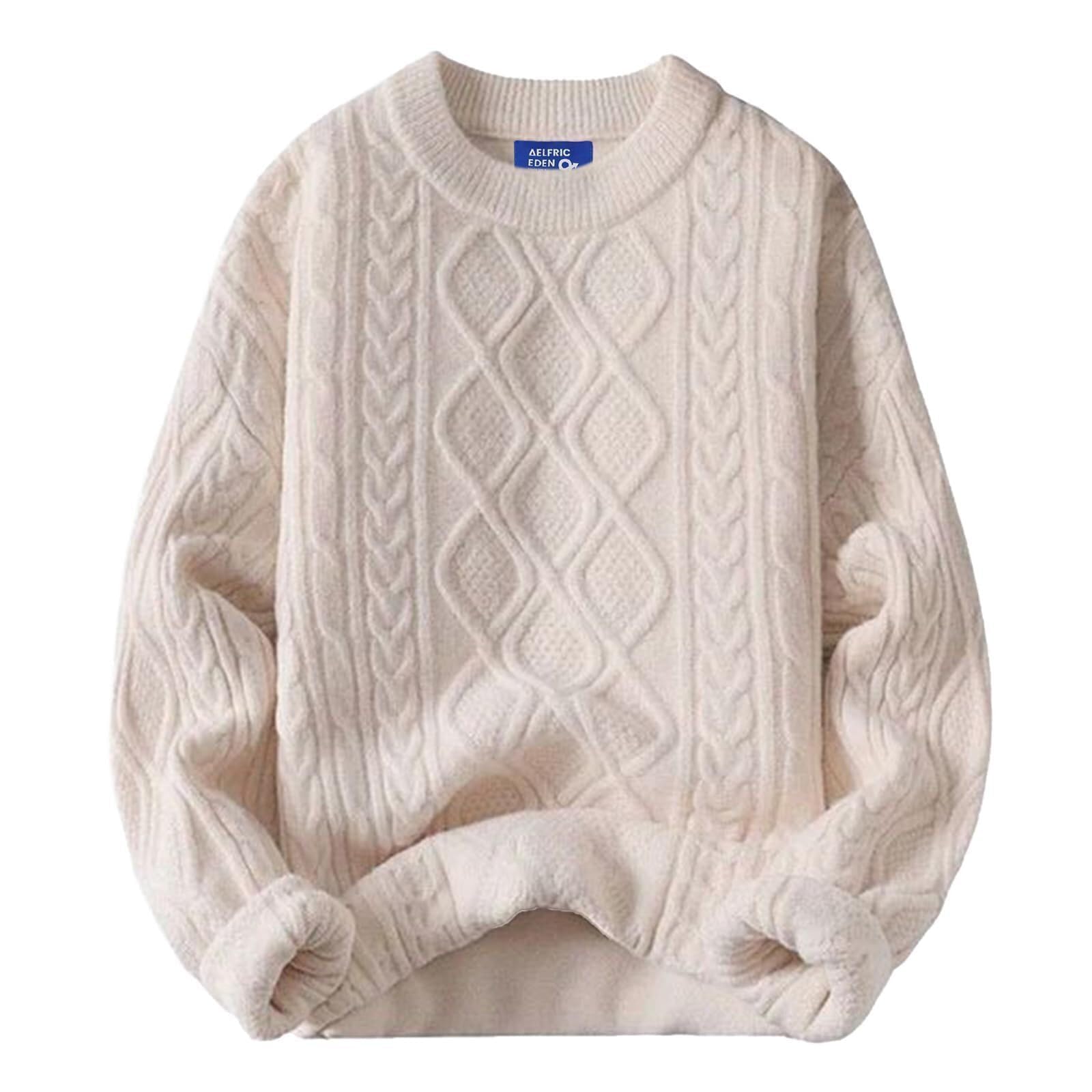 - Oversized Sweater 90s Vintage Cable Knit Long Sleeve Women Heavy Crewneck Pullover