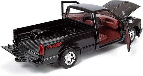 Miniatura 6 de All Star Toys 1992 Chevy 454SS Pickup Truck 124 Escala Diecast Modelo Coche Negro con Interior Rojo Motormax 73203 Edición Exclusiva