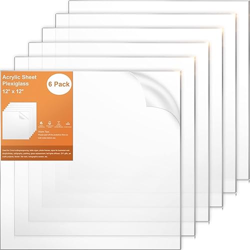 Gartful Hojas de acrílico transparente de 0.079 in de grosor, paquete de 6 paneles de plexiglás con película protectora, tablero en blanco de