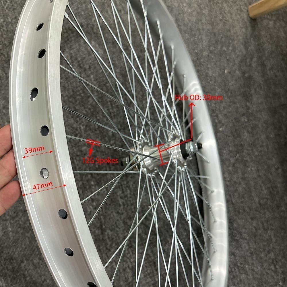 CDHPOWER 26 inch Mountain Bike Wheelset, 26*2.35-3.5 inch Double Layer Alum Alloy, 48H/12 Gauge Spoke, Disc Brake F/R, Silver
