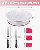 Vista 7 de Kootek Kit de suministros para decoración de pasteles con plato giratorio para pastel con 2 espátulas rectas angulares para glaseado, 3 raspadores