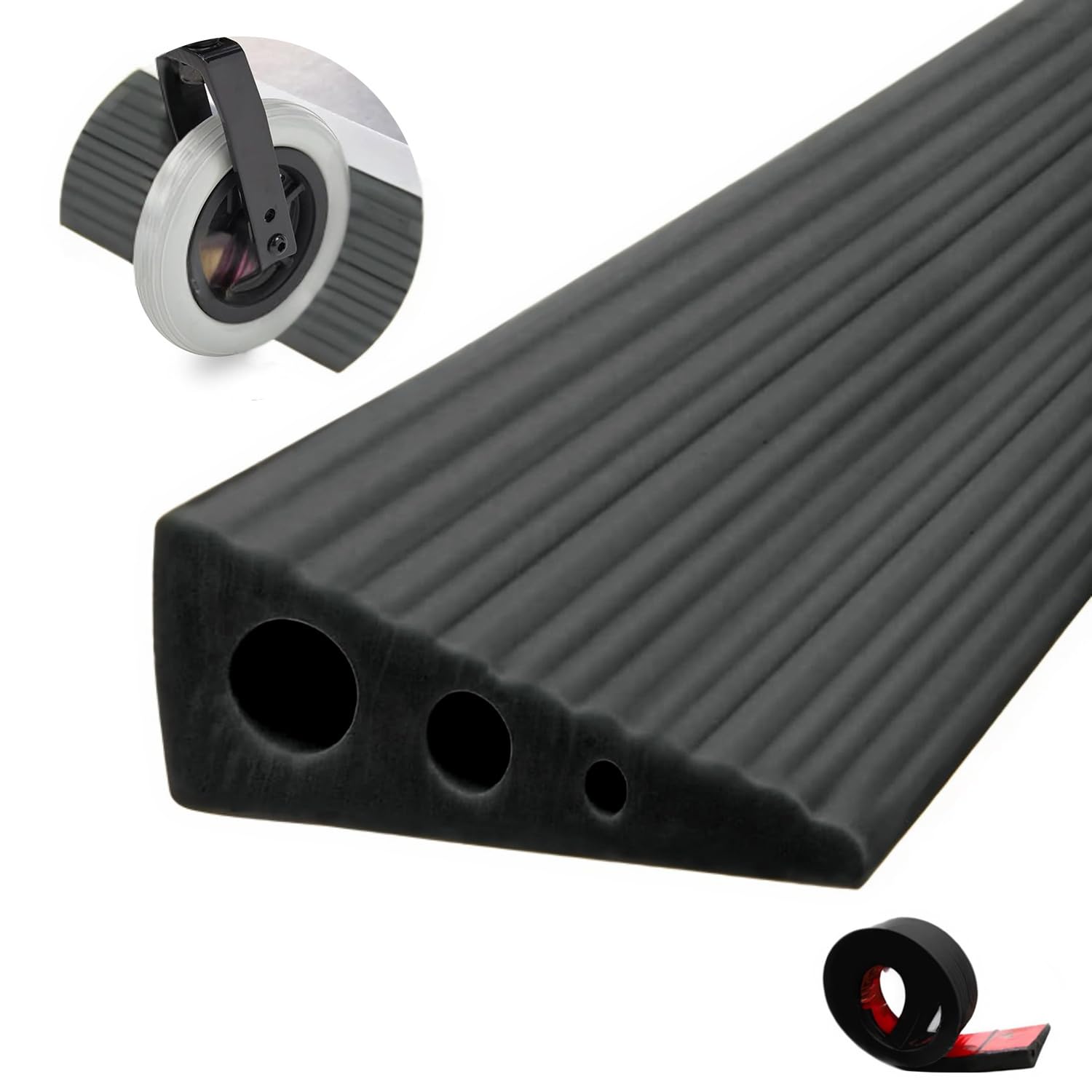 Rampa in gomma per sedia a rotelle, autoadesiva, antiscivolo, per porte, 100 x 6,5 x 2,5 cm, strisce tagliabili in PVC per soglie, vialetti, gradini, scooter, spazzatrici, passeggini (nero)