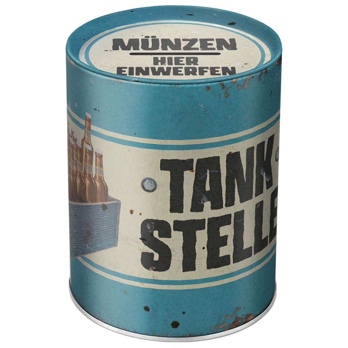 Nostalgic-ArtRetro 1L Gas Station Beer Money Box - Gift Idea for Beer Fans Metal Piggy Bank Vintage Tin Money Box