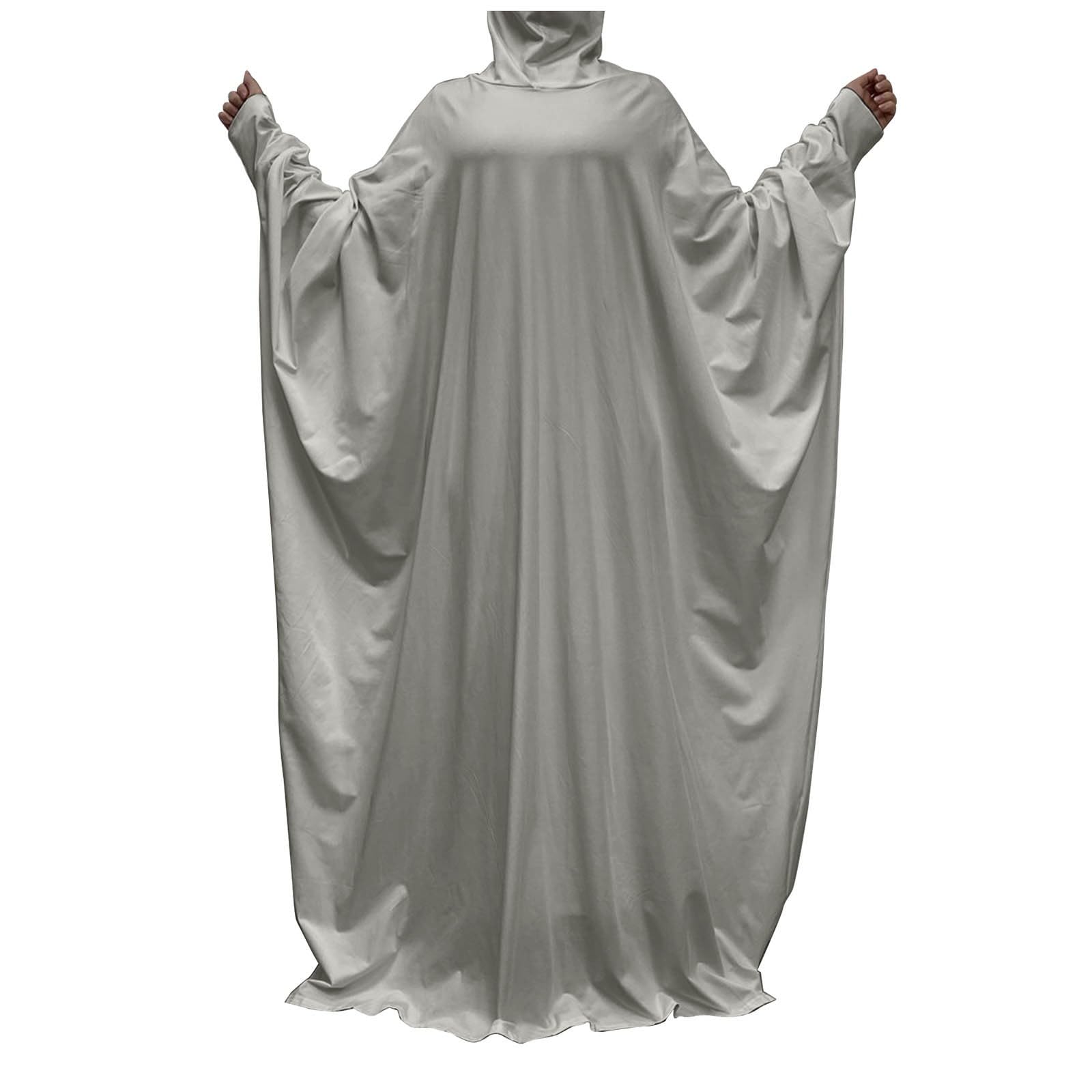 Générique Jilbab Femme Robe Longue à Capuche Integrée Manches Chauves Souris Unie Coupe Large Décontractée Tenue Modeste Complète Hijab Robe Abaya