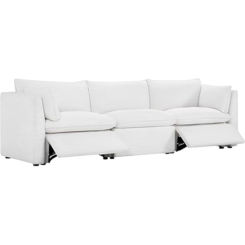 CHITA Power Sectional Down Filled 3 Seat Sofa, Comfty Feather Power Modular Sofa, FSC Certified Modern Cloud Couch with Electric Footrests, 114 inch Width,3 Seat Modular Sofa, Cream