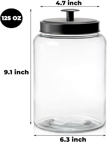 Miniatura 2 de Paquete de 2 tarros de vidrio grandes con tapa de metal, tarro transparente de 1 galón para galletas de caramelo, recipiente hermético de