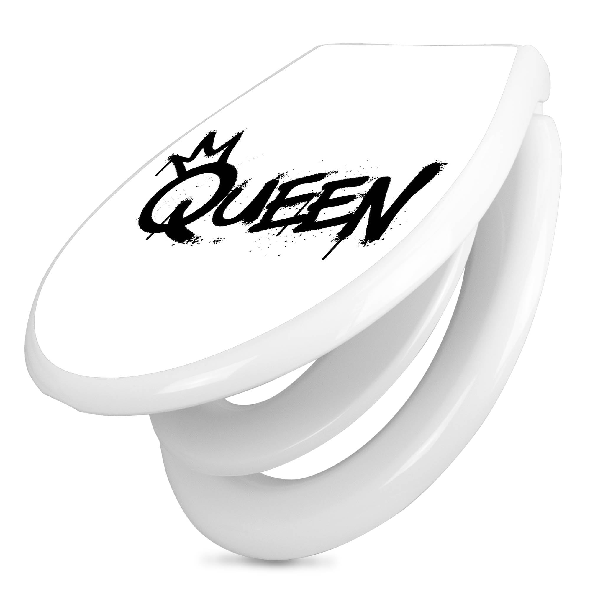 banjado Familien WC Sitz mit Absenkautomatik 44,9x37,1cm - Klobrille mit Kindersitz aus hochwertigem Polypropylen - Toilettendeckel mit Kinder Toilettensitz integriert - Motiv Queen Graffiti
