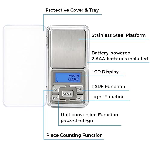 Miniatura 3 de SKEAP Báscula digital de bolsillo de 17.64 oz x 0.00 oz, mini báscula portátil para alimentos pequeños, monedas, joyas, oro, polvo, recarga, gramos