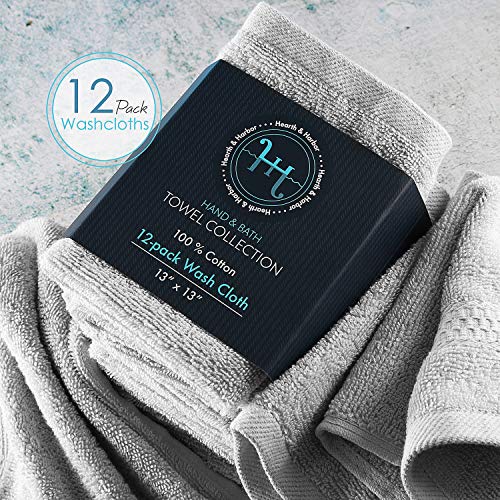 Image of Hearth & Harbor Washcloths 12 Pack - 100% Cotton Washcloth for Body and face, High Absorbent and Soft 13 inchx13 inch Body Wash Cloth, Quick Dry - Silver Grey Washcloths