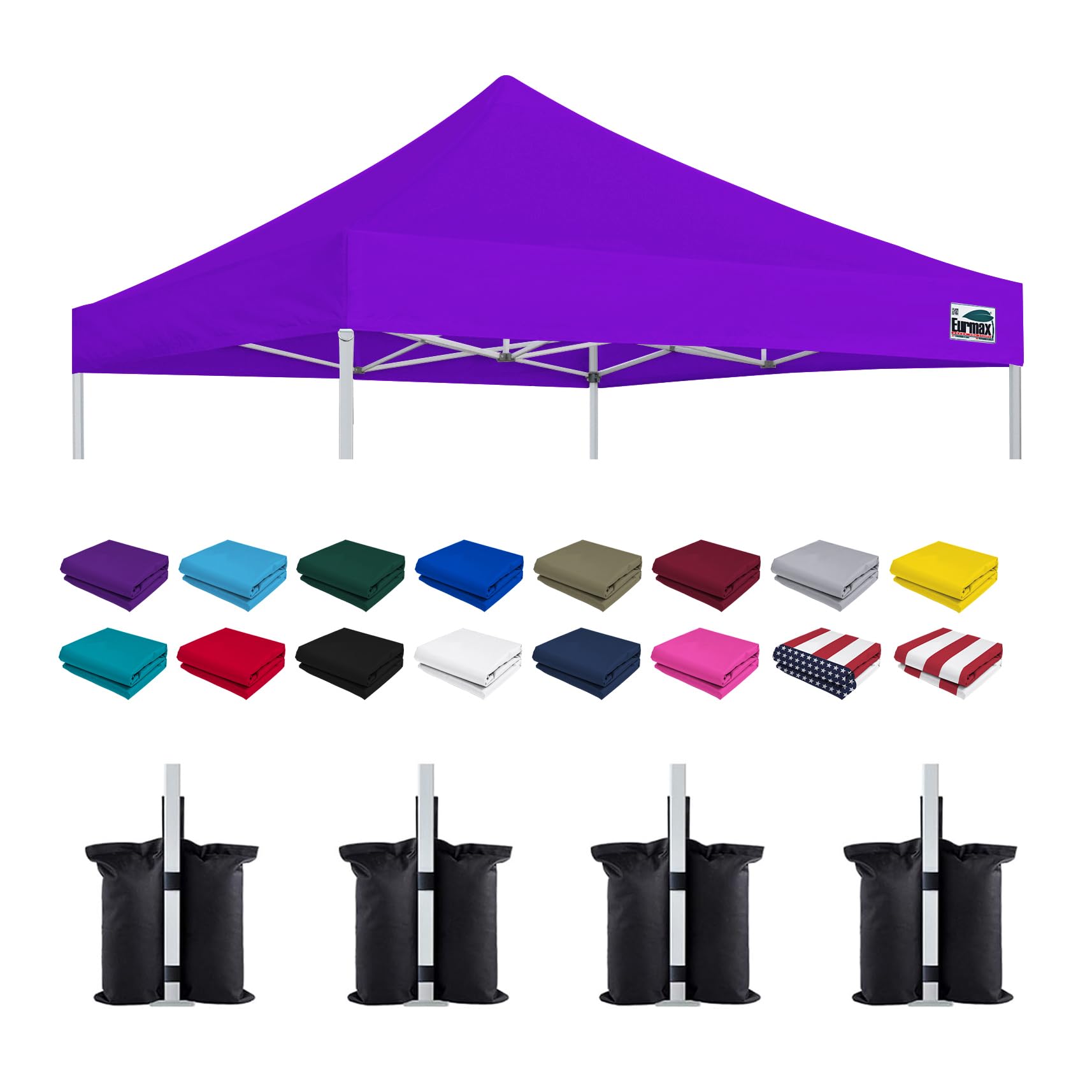Eurmax USA 10x10 Pop Up Canopy Replacement Top,Universal Instant Canopy Cover ONLY,Heavy Duty UPF 50+ UV Protection,Water &amp; Wind Resistant Tarp,30+ Colors Available,Bonus 4 Sand Bags (Purple)