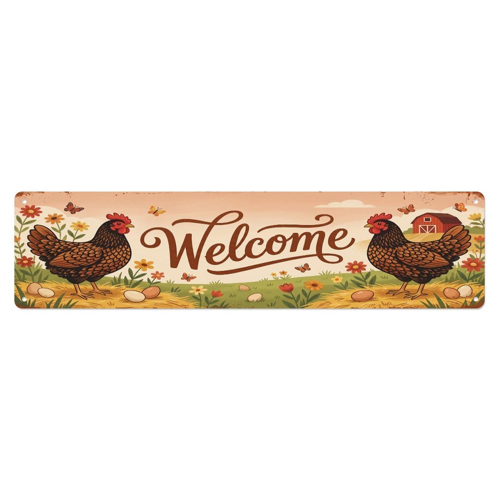 Cxhjca 4X16inch(10X40cm) Vintage Welcome Barnevelder Chicken Metal Tin Sign