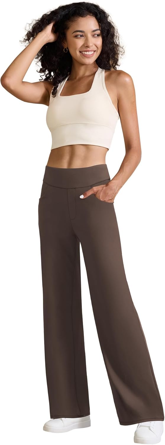 keriffe Womens Wide Leg Yoga Pants with 4 Pockets High Waist Stretchy Loose Dress Work Casual Sweatpants - Image 2
