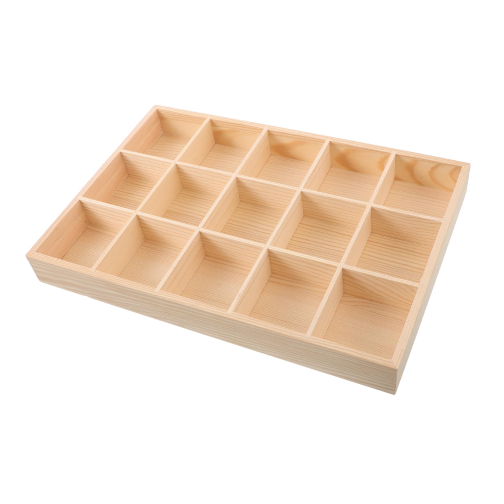 Plateau de rangement bijoux compartiments bois naturel 15 grilles