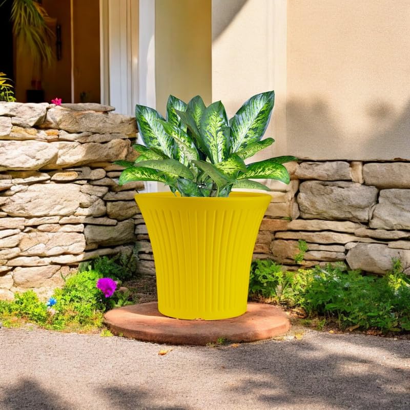 Image of GARDENS NEED 10 Inches Tancy Round Flower Pot | Set of 4 | Yellow | Plastic Planter Pots for Indoor & Outdoor Home, Office & Balcony Decoration