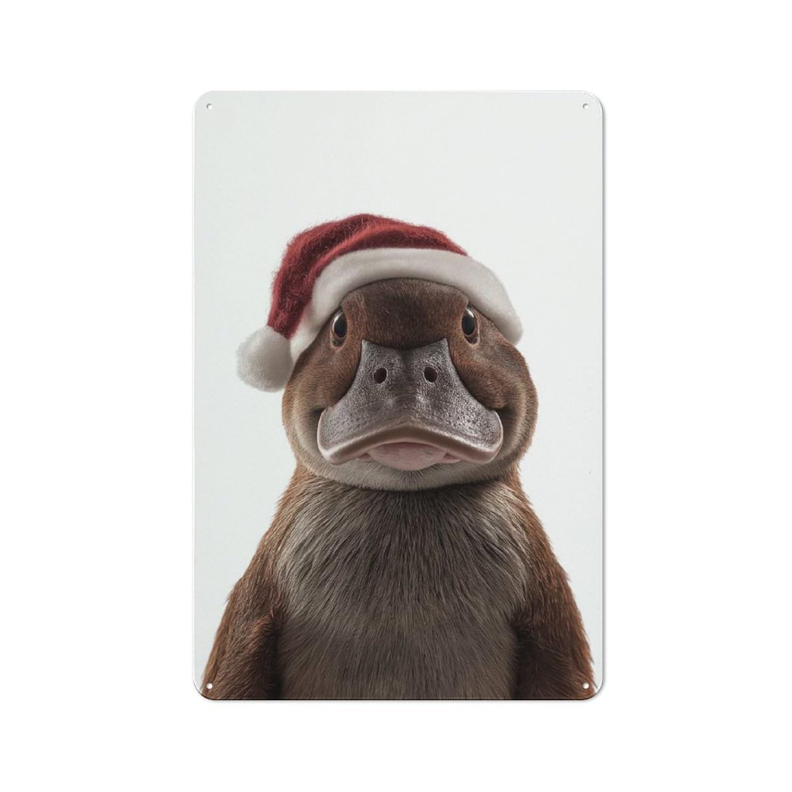 Junmoney Christmas Platypus With Santa Hat Portrait Retro Tin Wall Plaque 30X20cm For Dining Room Or Kitchen, For Home Decor Collectors