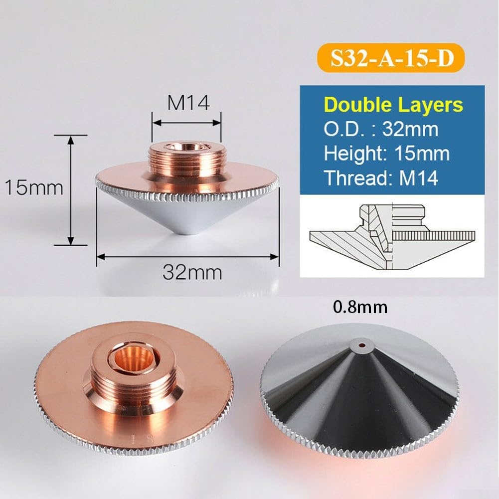 Schneiddüse mit 32 mm Durchmesser für Raytools Ausrüstung, effizientes Design mit T2-Kupfermaterial unter hohem Druck (S32-A-15-D 0,8 mm)