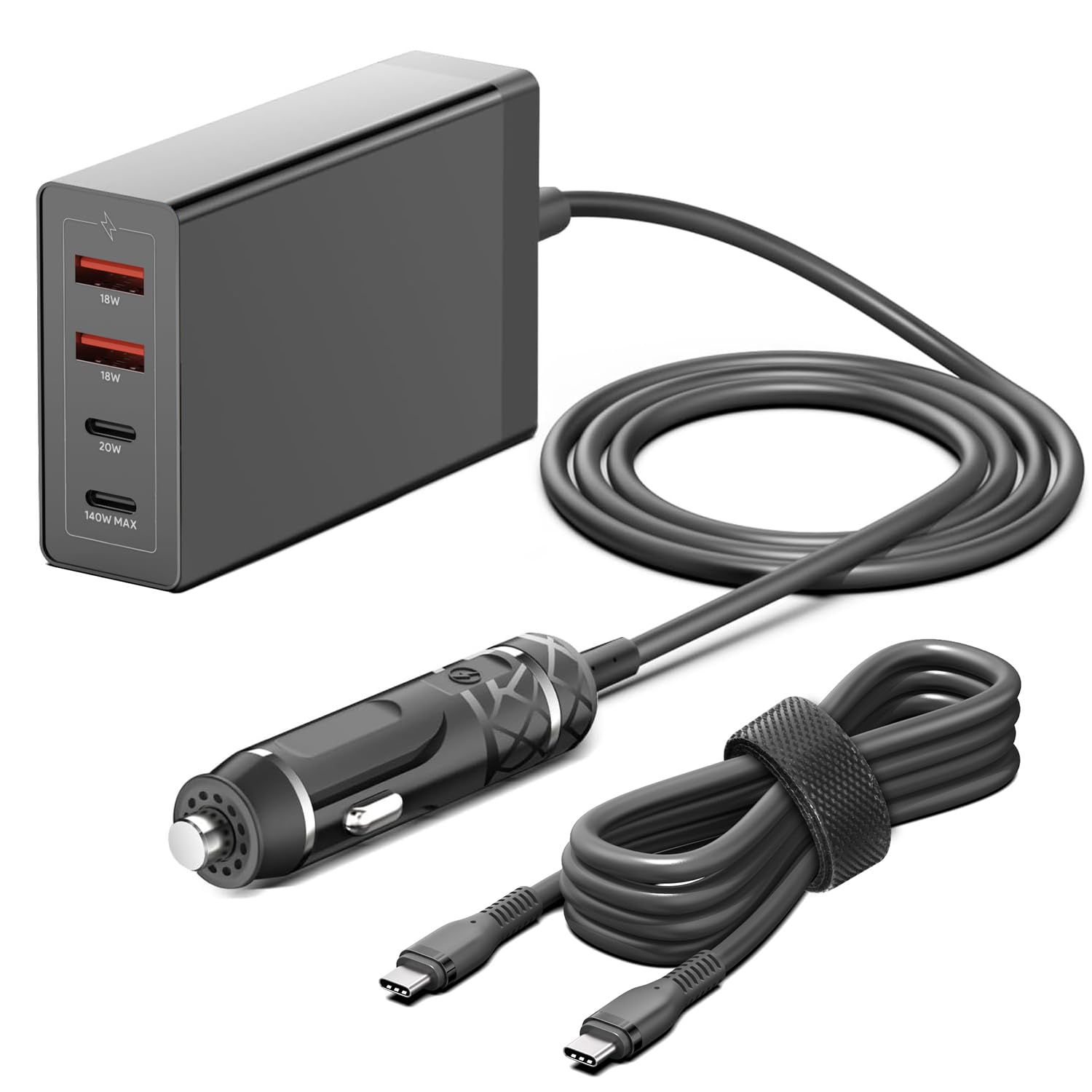 HKY 4-Port 140W 100W USB C Car Charger Fast USB-C Power Adapter for Anker SOLIX C200 C300 Jackery Explorer 240 v2 Portable Power Station DJI Mavic 3 Pro Drones Handheld Gaming PC Charging Station