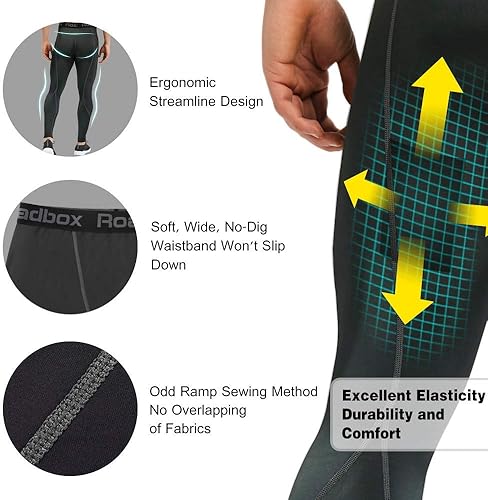 Vista 4 de Roadbox - Paquete de 1, 2 o 3 pantalones de compresión para hombre con capa base atlética, leggings ajustados para correr, yoga y baloncesto