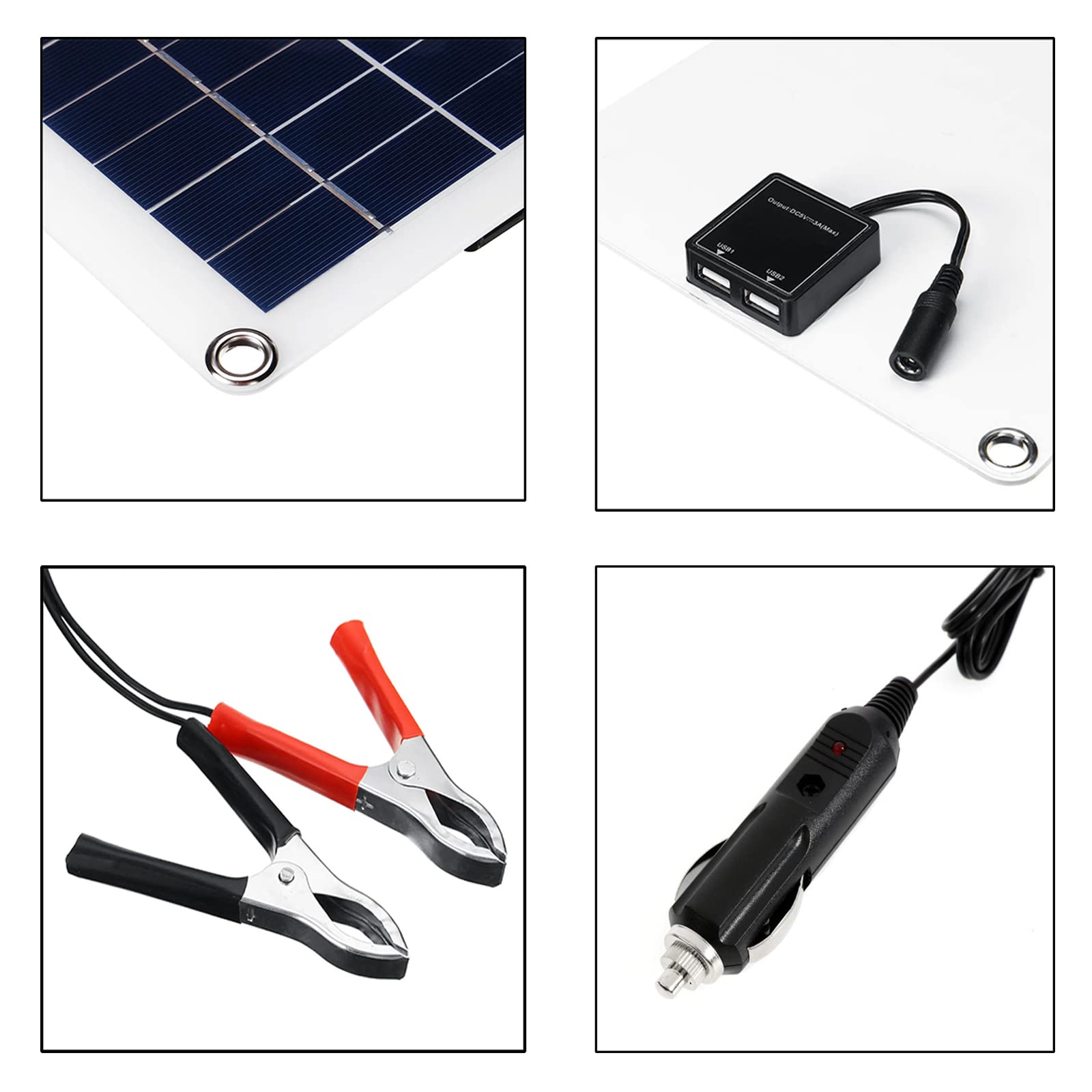Kit Solar, Panel Solar Flexible, Placa Solar, Paneles Solares, 2Pcs 25W Módulos Solares con Controlador para Autocaravana Caravana Barcos Techos Camping Superficies Irregulares,60A Controller