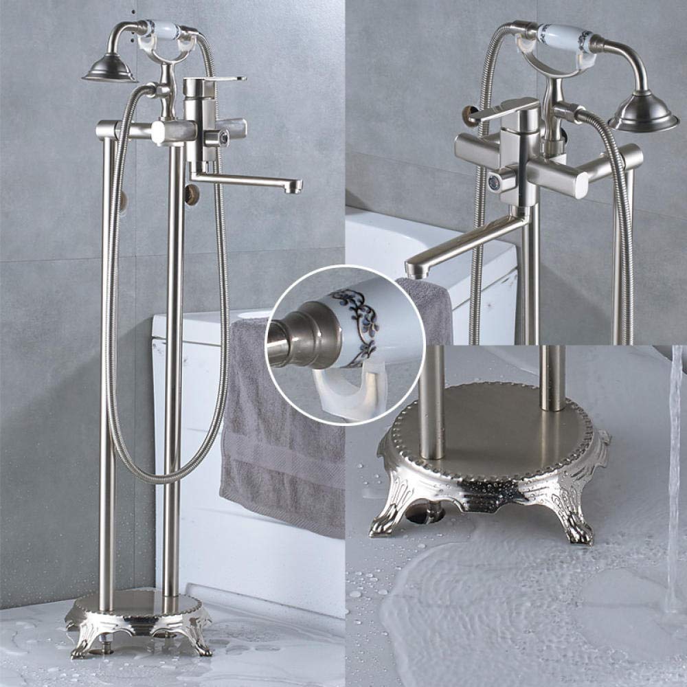 SBCGFY Tub Mixer Tap Bathroom Faucet Floor Mount Tub Filler Tap Dual Handle And Hole Ceramic Handshower-Brushed A,Brushed B
