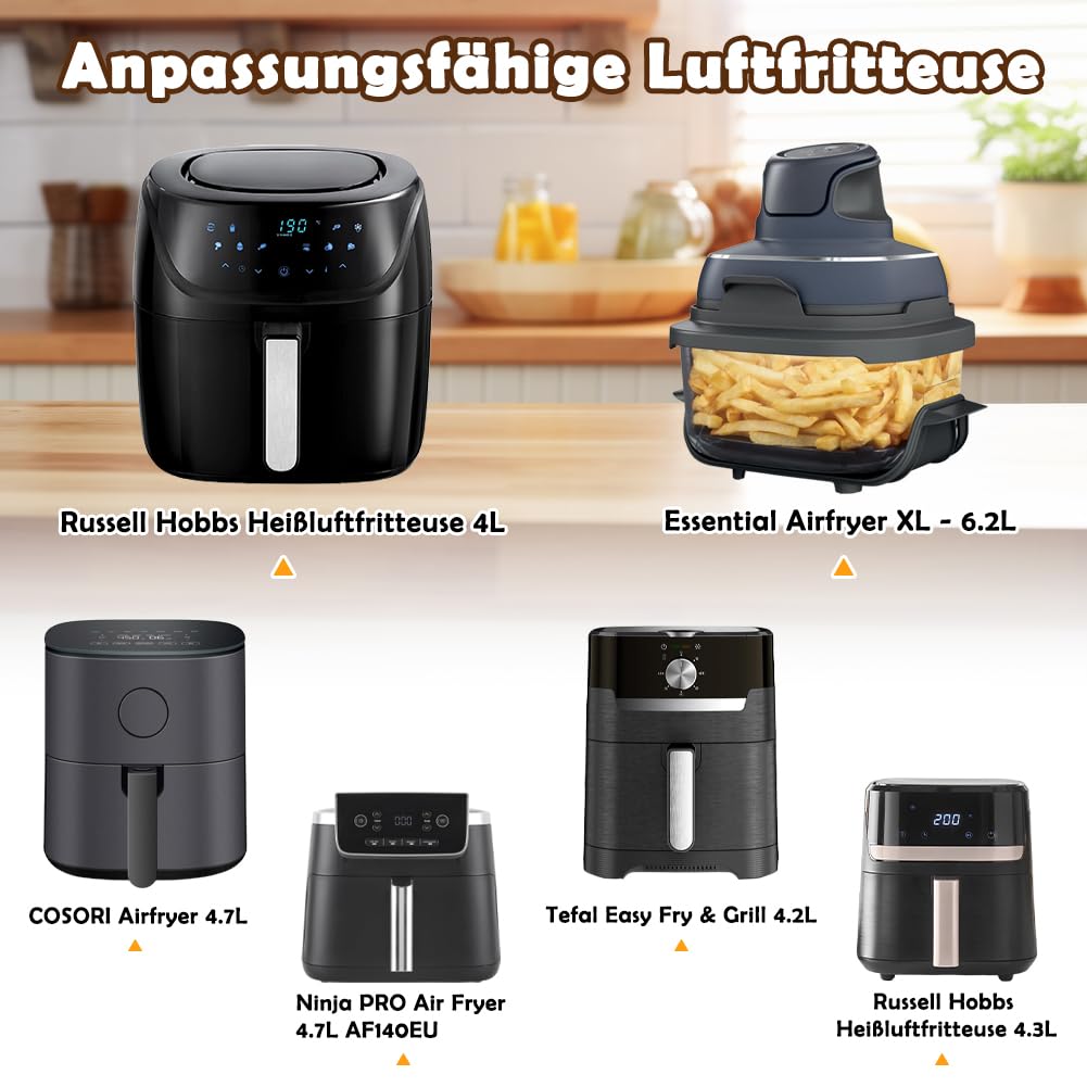 Airfryer Zubehör für Russell Hobbs 4L /Ninja PRO 4,7L AF140EU & AF180EU Heißluftfritteuse, Klein Airfryer Racks/Gitter, Square Stapelbar Körbe, Zubehör für Heißluftfritteuse 2000-Serie 4,2L
