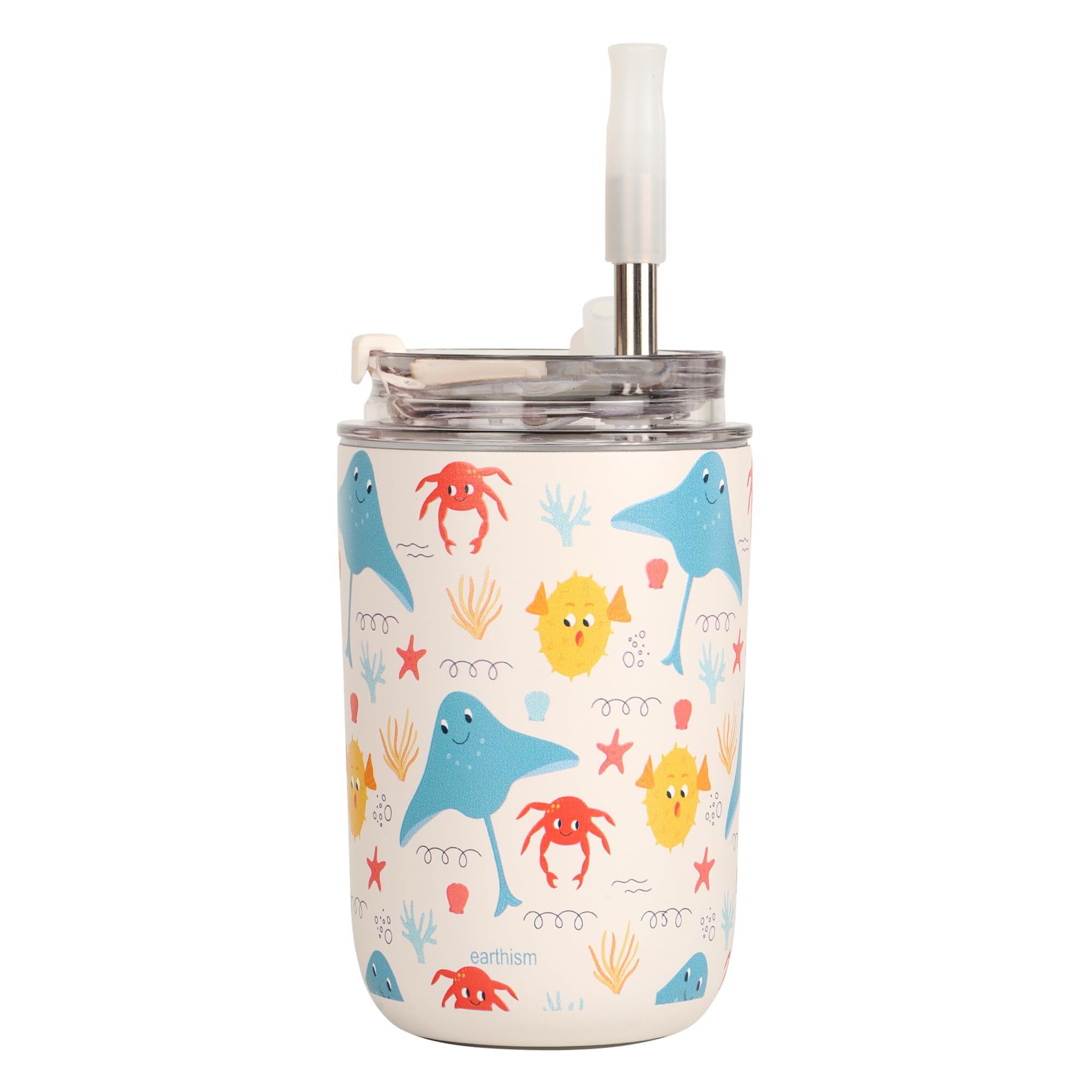 Earthism Double Wall Insulated Stainless Steel Kids Sipper Tumbler with Lid & Straw 300 Ml (Stingray, White) (B0DGL525P5) Amazon Price History, Amazon Price Tracker