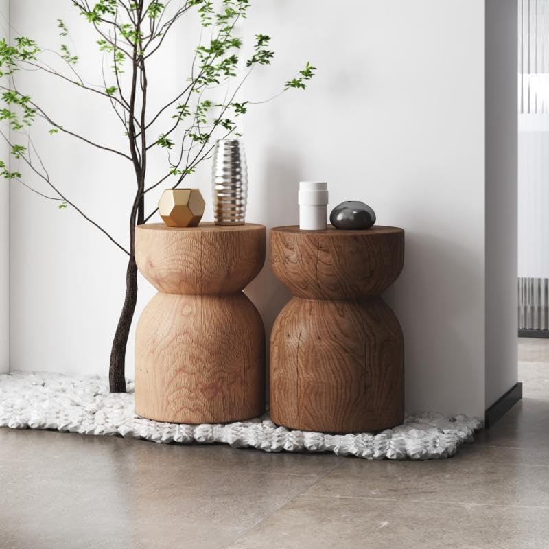 Image of Portable Side Tables Solid Wood End Table Creative Round Coffee Table Home Furniture Bedside Table Rustic Center Table