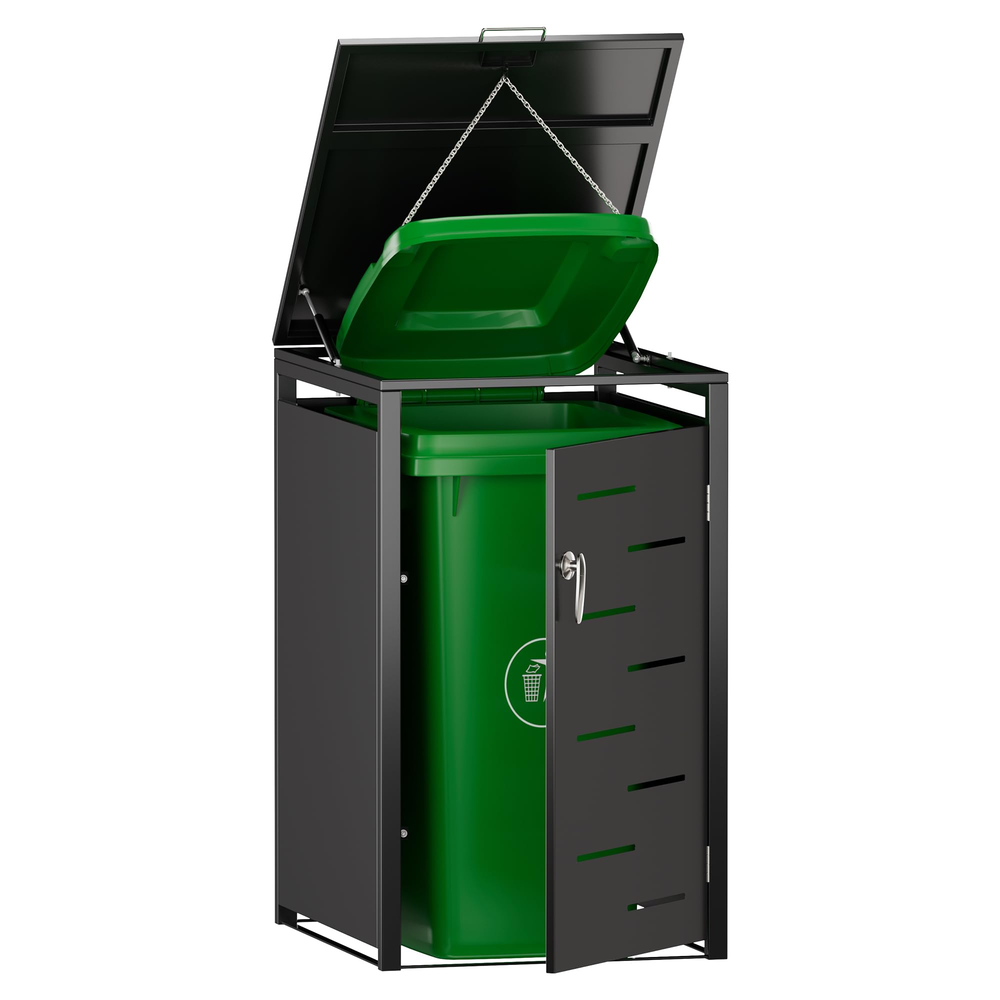 SUPEER Cache-poubelles 2 et 1 compartiments | jusqu'à 240 litres | noir | acier galvanisé | amortisseurs premium | résistant aux intempéries | tiges hydrauliques | poignée de porte avec serrure |
