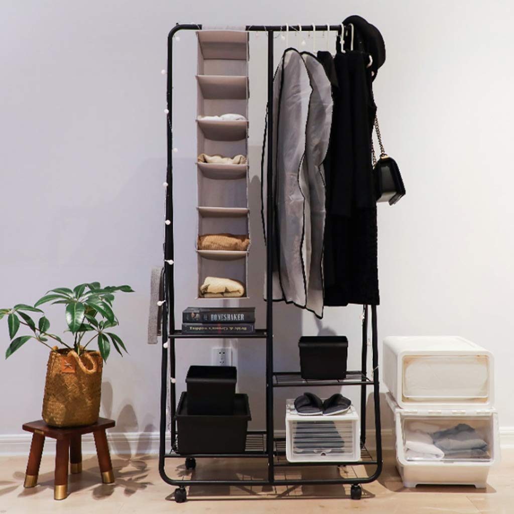 SHELFDQ Anti-Rust Coat Rack Floor Shoe Rack Modern Minimalist Combination Bedroom Multi-Purpose Rack Clothes Rack (Color : Black, Size : 7939178cm)