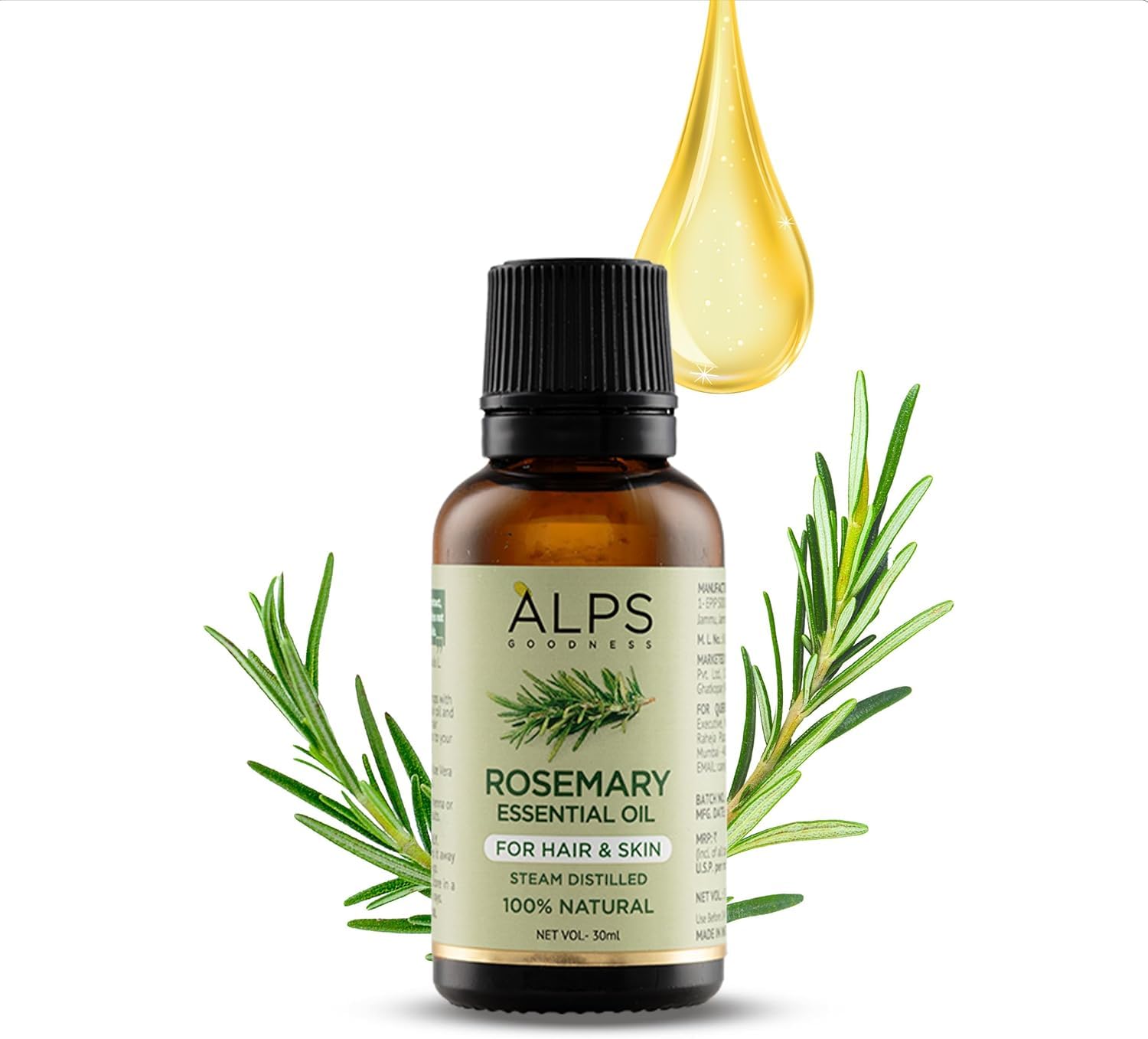Rosemary Essential Oil (30 ml), Stimulates Hair Growth & Helps in Skin Toning - For Hair & Skin - Cruelty Free