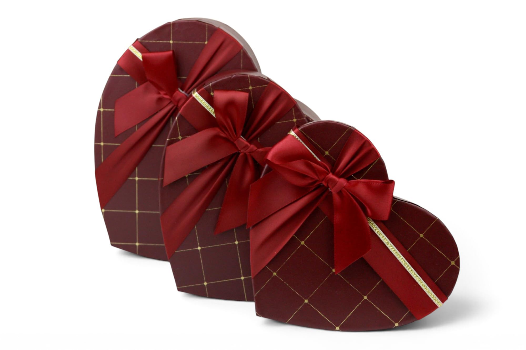 Emartbuy Heart Shape Burgundy Rigid Gift Box with Ribbon Large,Medium,Small