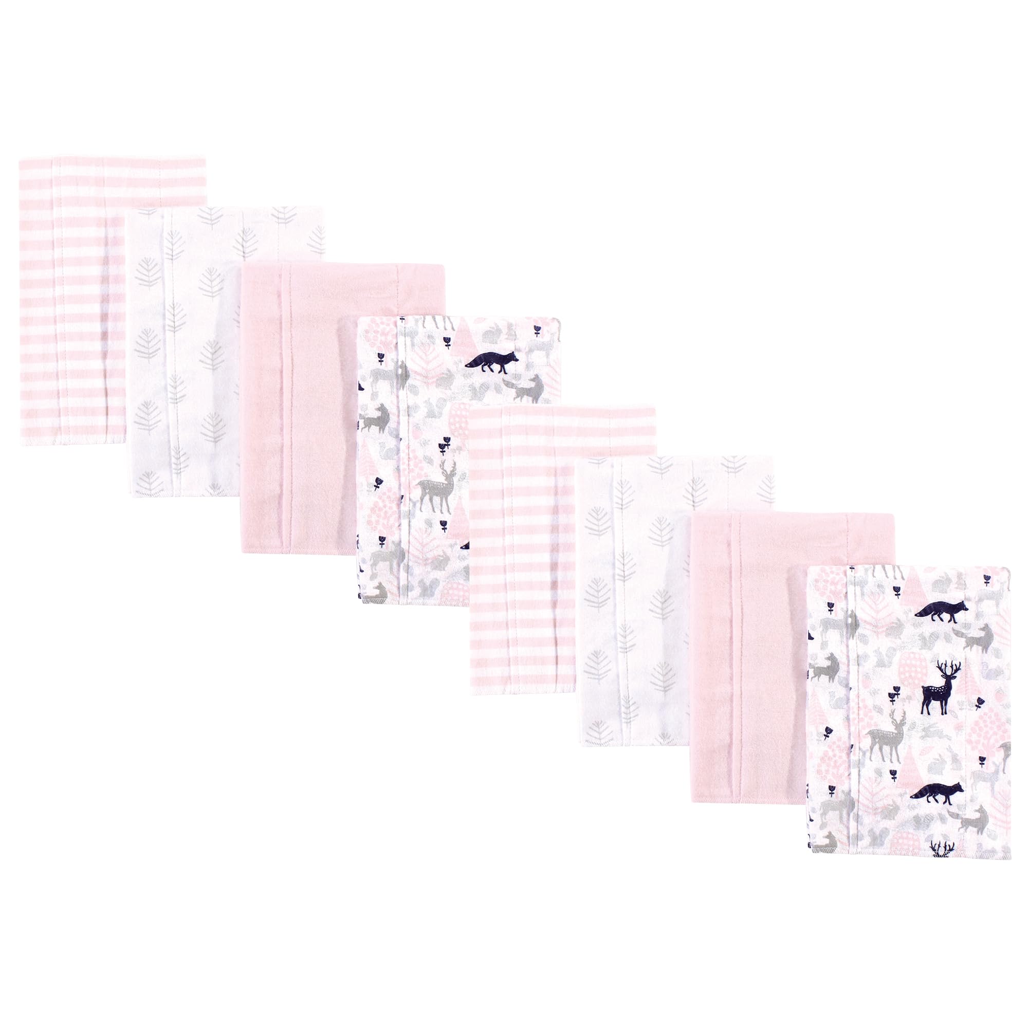 Hudson Baby Cotton Poly Flannel Burp Cloths Multipack, Linocut Woodland Girl 8-Pack, One Size