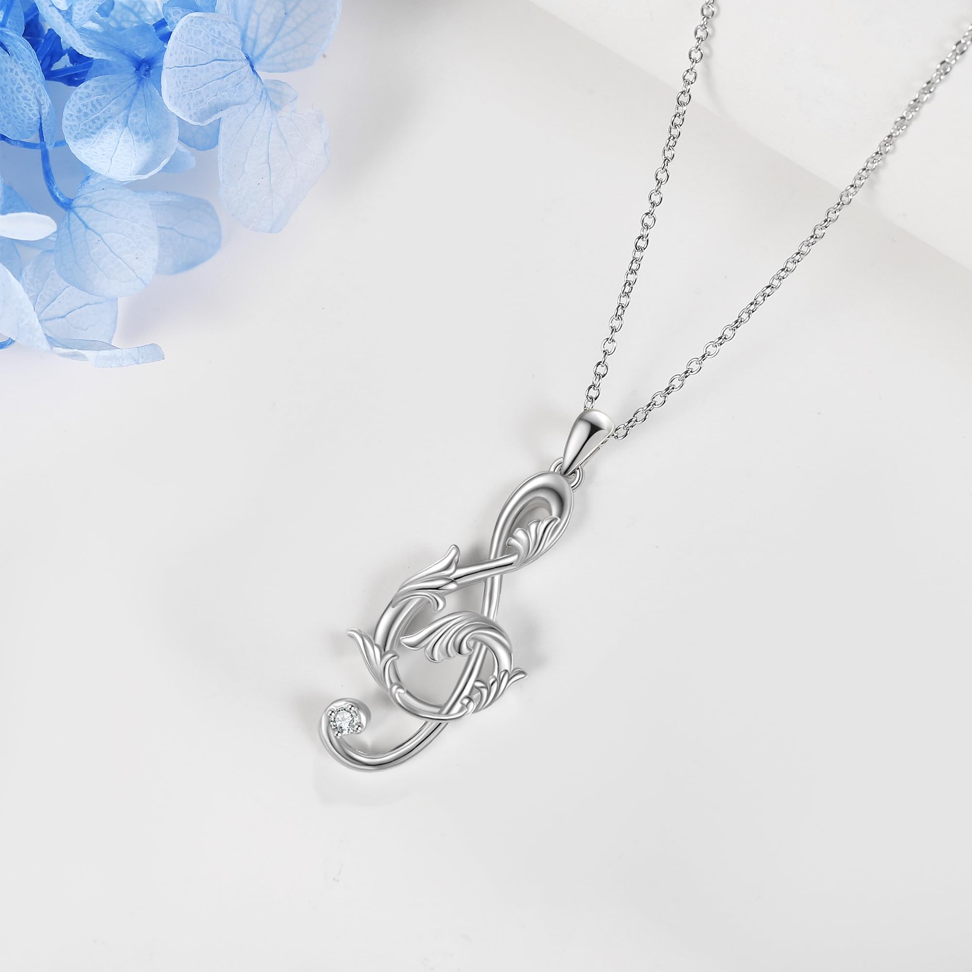 Collar de notas musicales de plata de ley 925 con circonitas cúbicas, colgante para mujer, joyas musicales para mujeres, Plata esterlina