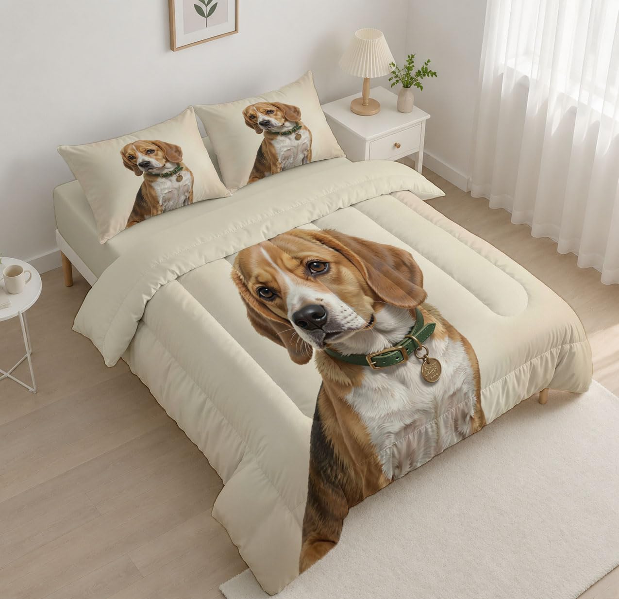 Realistic Animals Comforter Set King Size, Beagle Portrait Bedding Set for Girls Boys, Light Brown Quilt Bed 104"X90" Bedding Comforter Sets with 2 Pillowcase Room Decor
