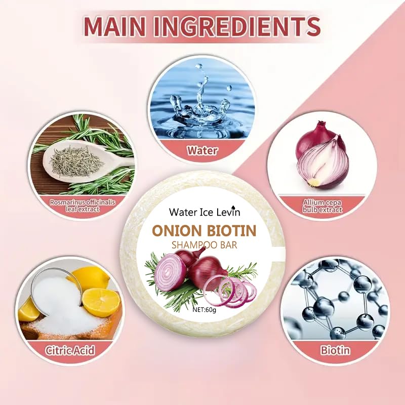 Miniatura 6 de 3 barras de champú de biotina de cebolla con romero para el cabello, jabón de biotina de cebolla, barra de champú natural para hombres y mujeres