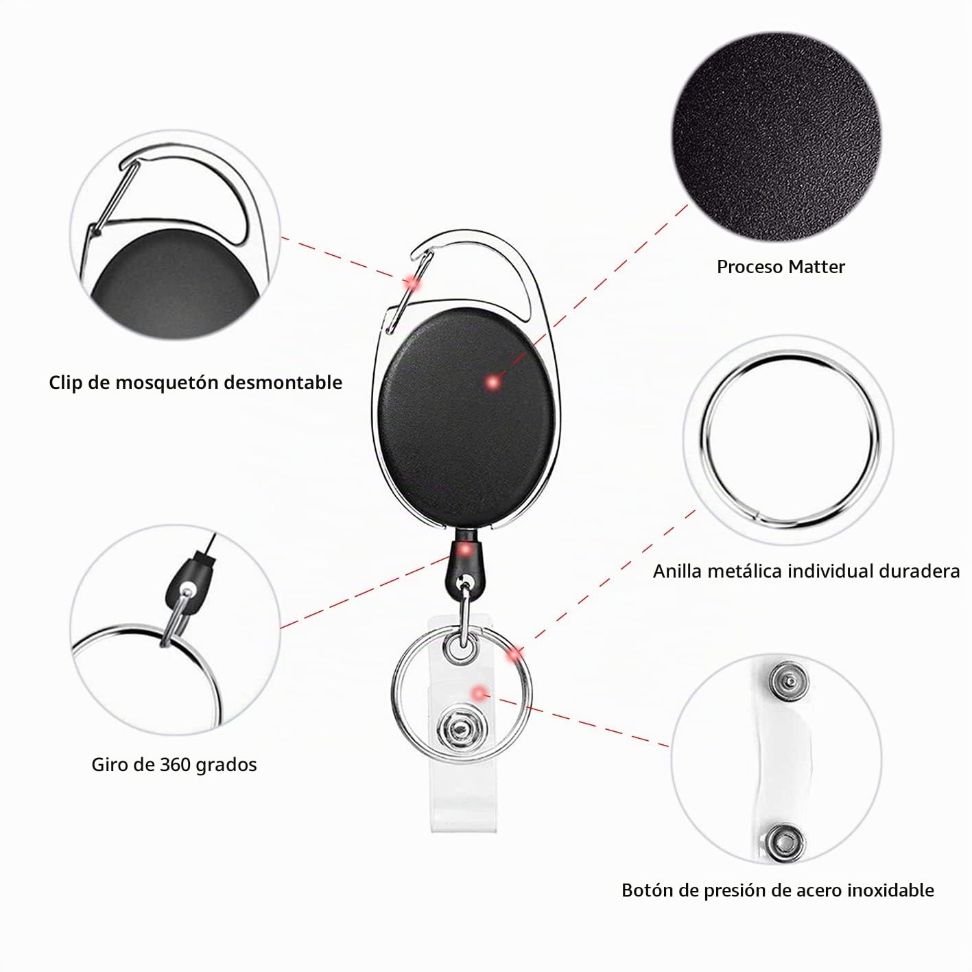 Llavero Retractil,2 Piezas Llavero Extensible Retractil, Para Porta Tarjetas Identificativas, Tarjetas,funda tarjeta identificación portatarjetas colgante (Negro 2 Piezas)