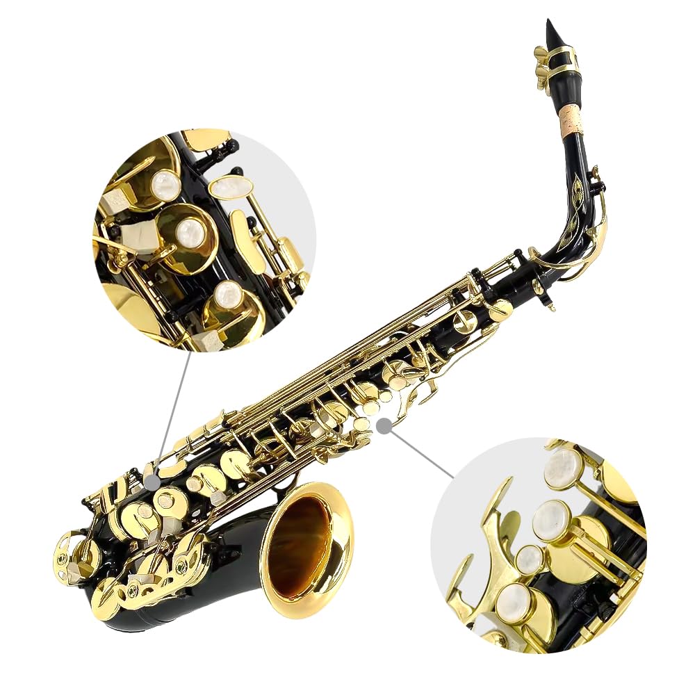 Sassofono E Flat, Sassofono contralto Mib Oro/Nero Kit completo con custodia e accessori per principianti
