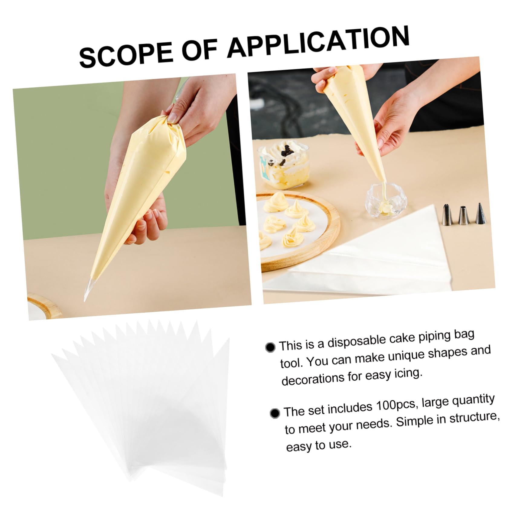 Cabilock 100pcs Disposable Cake Piping Bags Decorating Tools for Easy Pastry Decorating for Cakes and Cupcakes Practical Reliable DIY Baking Supplies