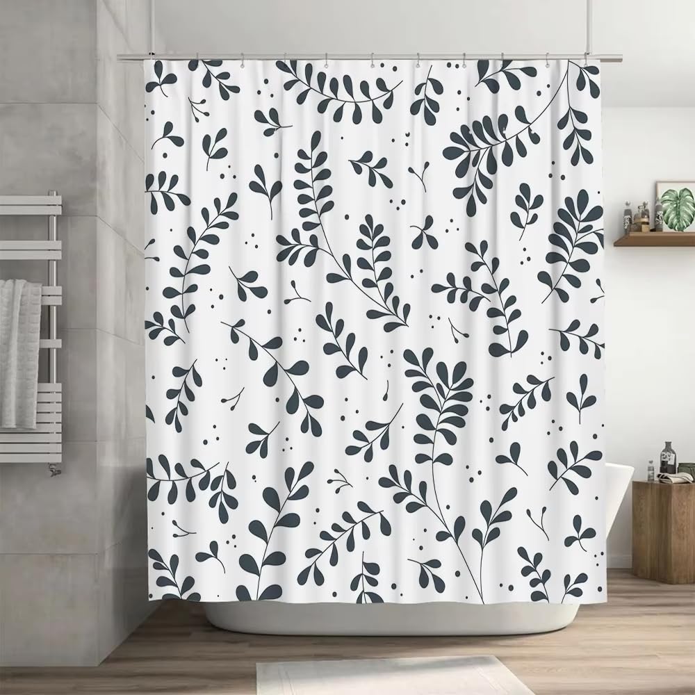 Tenda da doccia moderna per bagno,lavabile in lavatrice,con stampa floreale blu scuro,in tessuto impermeabile per vasca o WC (160x200 cm/63x78 pollici (LxA)