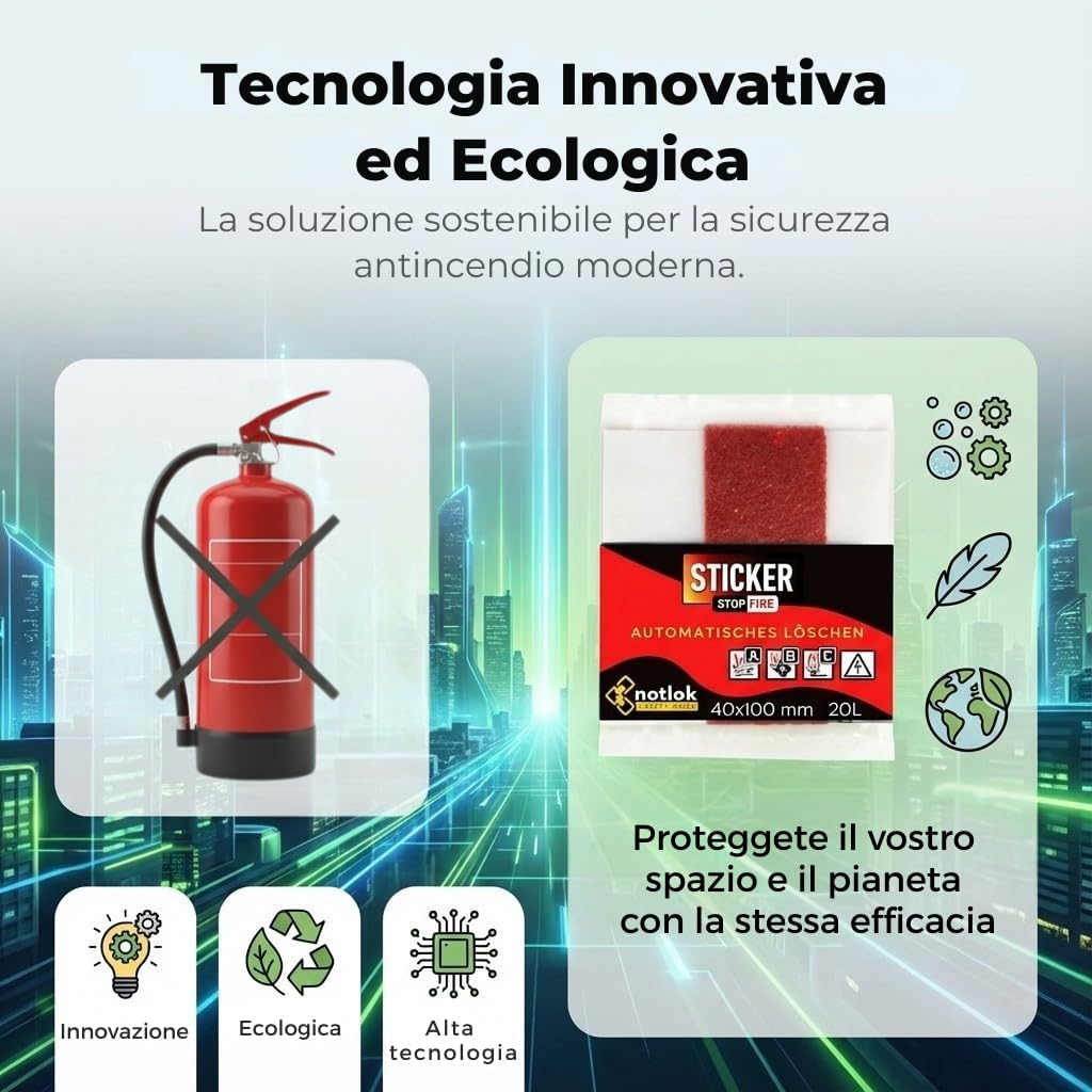 Adesivo piccolo estintore automatico 4×10 cm | Protezione antincendio senza manutenzione | Tecnologia microcapsulare | Per armadi elettrici, veicoli e batterie al litio